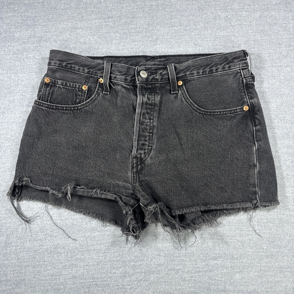 Levi's 501 Women Shorts 31 (W32) Black Denim Button Fly 100% Cotton High Rise